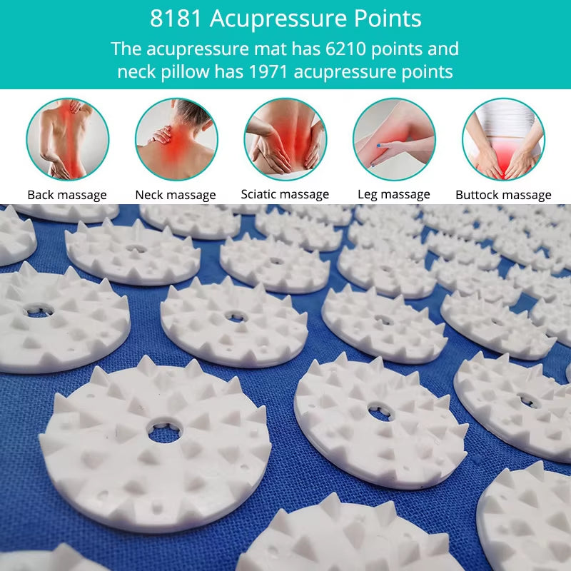 Acupressure Mat Massage Mat Pillow Set Applicator for Neck Foot Yoga Mat with Needle Back Cushion